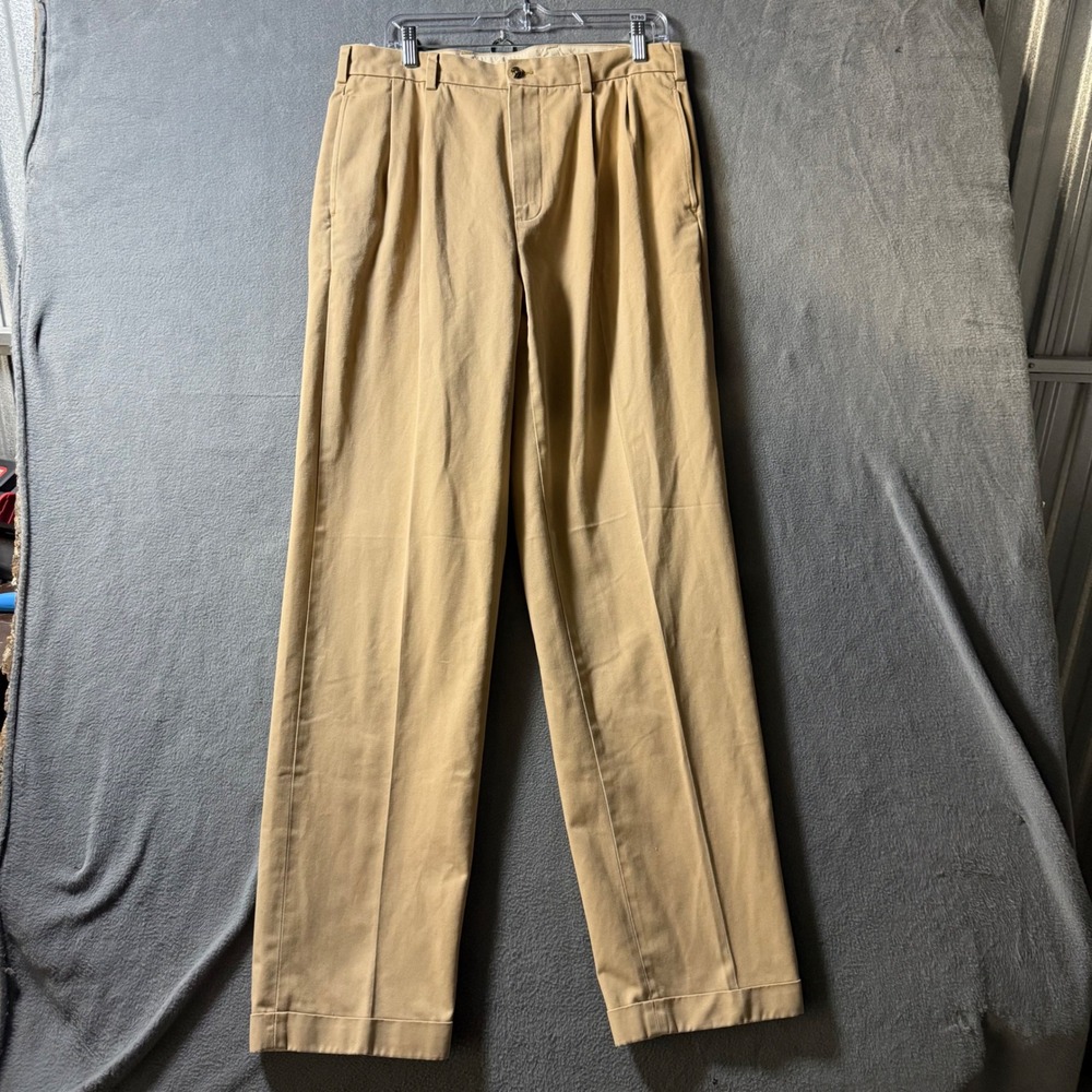 Brooks Brothers Elliot Advantage Chino Pants Khaki Pleated Cuffed 34x34 Mens